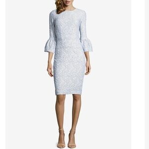 Betsy & Adam Jacquard Bell-Sleeve Dress Blue Silver Size 2